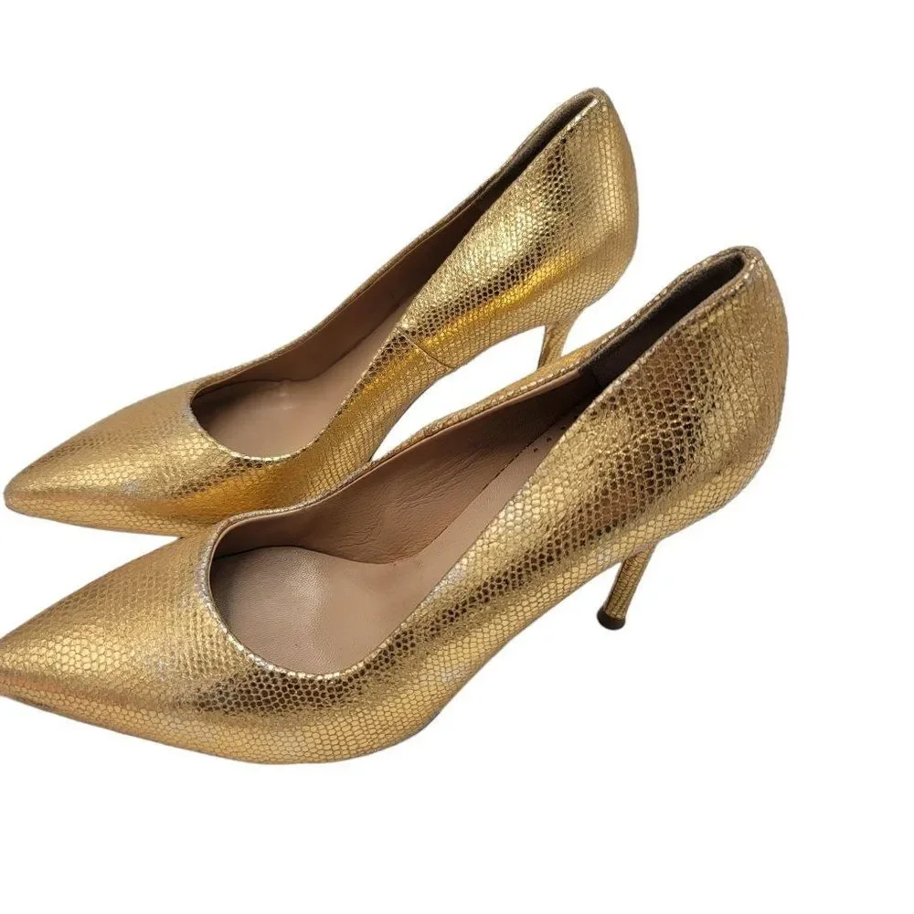 Halston Heritage Gold Heels Leather Pumps - Picture 4 of 11